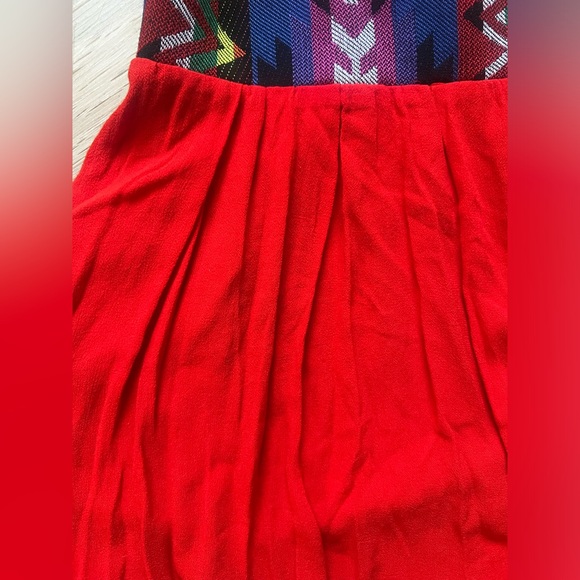 Red Boho Dress with Tassels Open Back Aztec Waistband - Picture 4 of 13